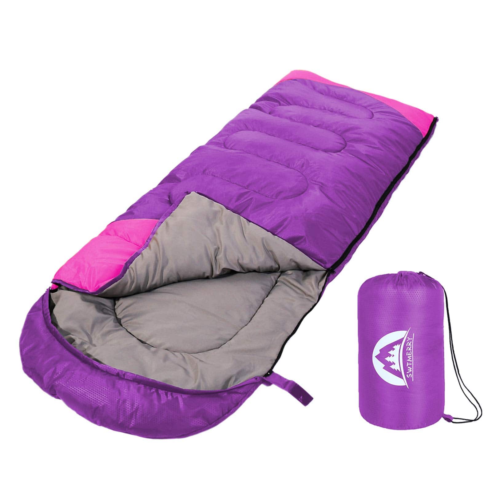 Skar Audio - Sleeping Bag 3 Seasons summer Spring Fall Warm & Cool Weather Lightweight Waterproof Indoor Outdoor - Thick-Puple Single
