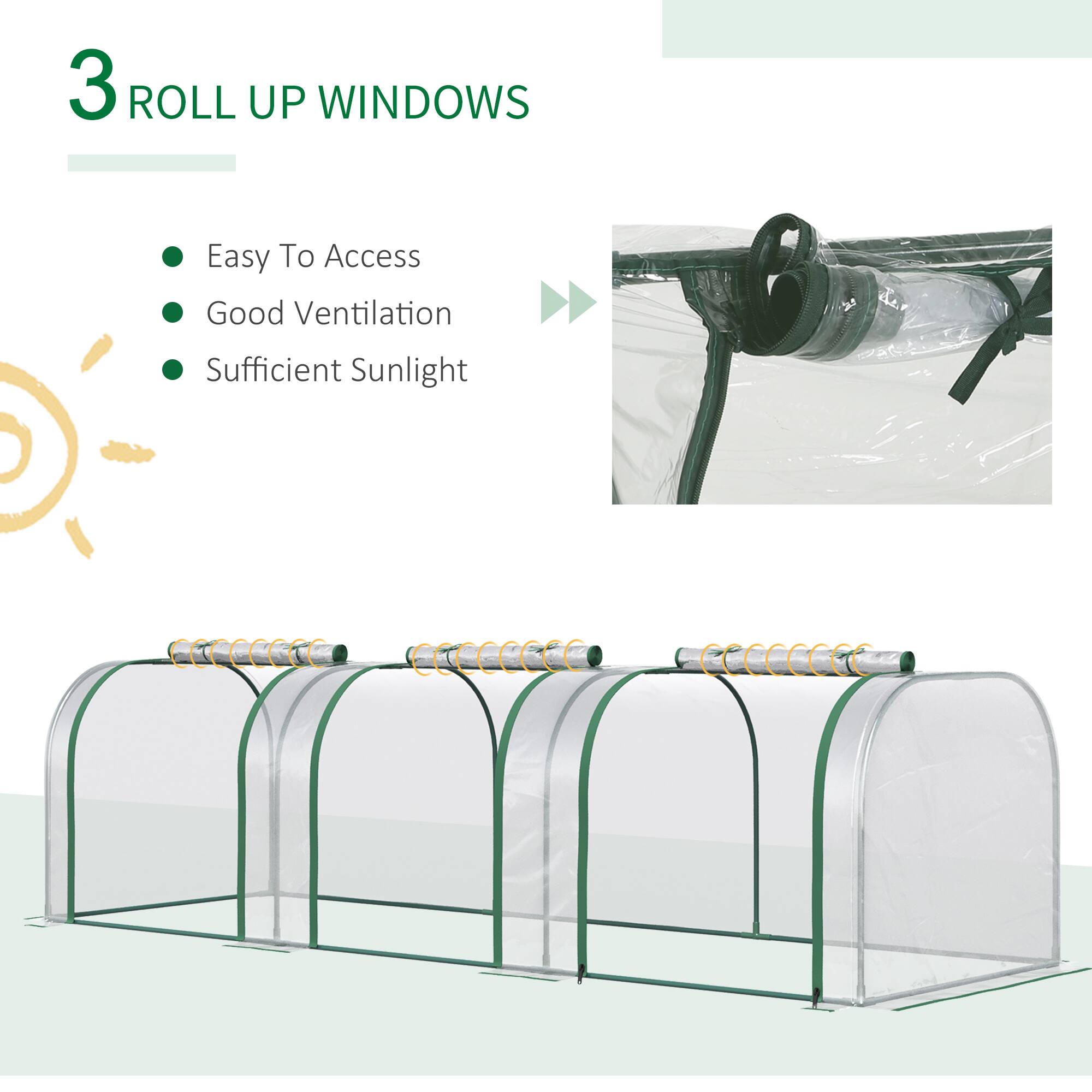 Alt View 5. Outsunny - 10' x 3' x 2.5' Mini Greenhouse, Portable Tunnel Green House with Roll-Up Zippered Doors, UV Waterproof Cover - Clear.