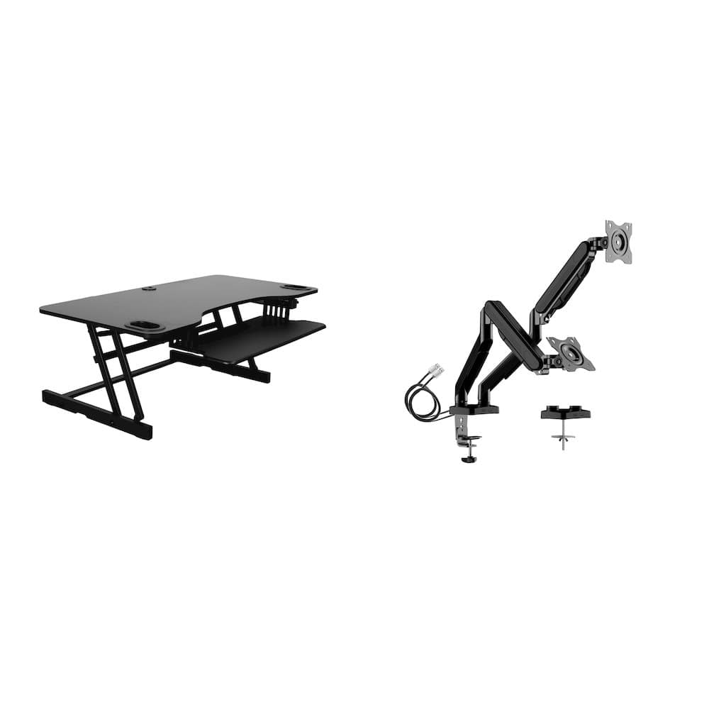 Rocelco - 45" Height Adjustable Standing Desk Converter with Premium Dual Monitor Mount - Black
