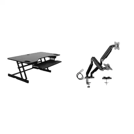 Front. Rocelco - 45" Height Adjustable Standing Desk Converter with Premium Dual Monitor Mount - Black.