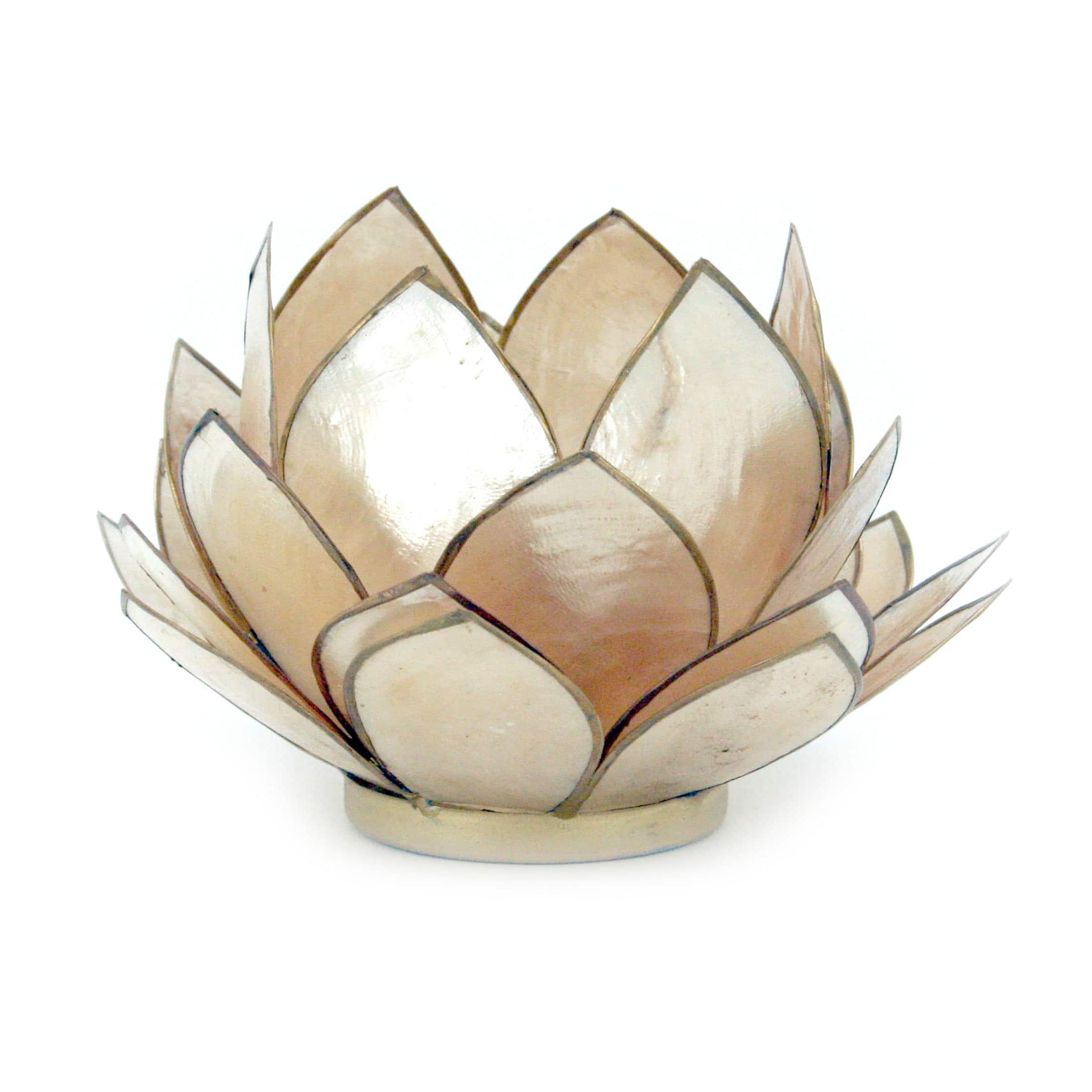 Contrast Inc. - Smoke Brown Capiz Shell Opening Lotus Flower Bulb Tealight Candle Holder - Tan