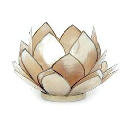 Contrast Inc. - Smoke Brown Capiz Shell Opening Lotus Flower Bulb Tealight Candle Holder - Tan