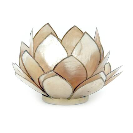 Front. Contrast Inc. - Smoke Brown Capiz Shell Opening Lotus Flower Bulb Tealight Candle Holder - Tan.