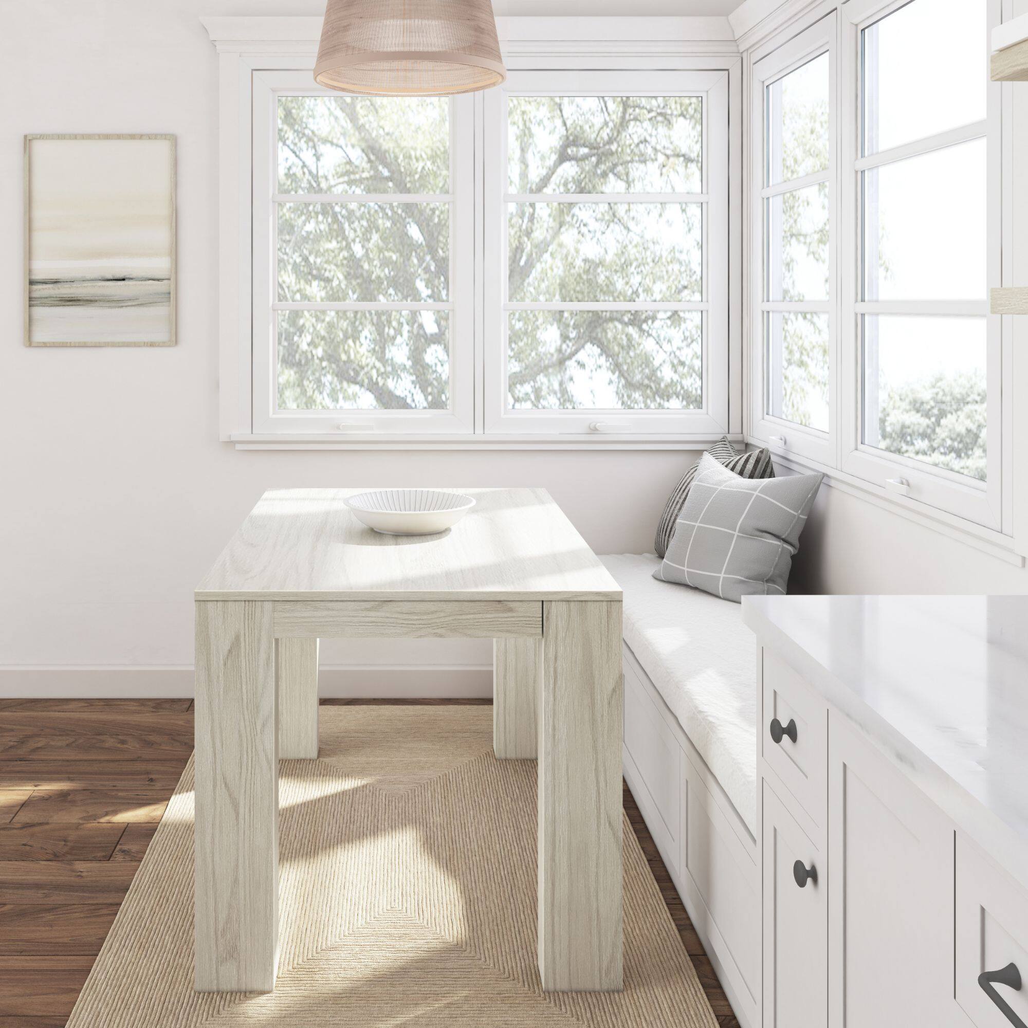 Alt View 3. Plank+Beam - Modern Solid Wood Dining Table - 1219mm/48in, White Sand Wirebrush - White Sand Wirebrush.