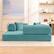 Left. KERDOM - 62'' Wide Corduroy Sleeper Sofa Bed, Convertible Loveseat Sofa With Pull-out Bed, Foldable Spliced Block Lounge Couch - Aqua Blue.