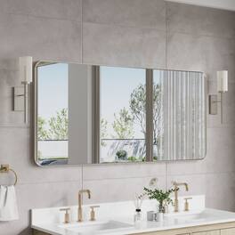 WELLFOR - 60 in. W x 28 in. H Rectangular Aluminum Framed Wall Bathroom Vanity Mirror Large Decorative Mirror - Brushed Nickel