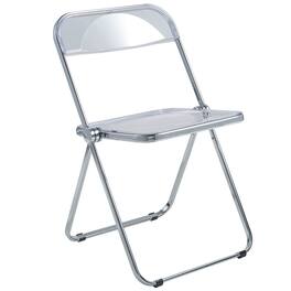 LeisureMod - Lawrence Modern Acrylic Folding Chair with Chrome Steel Frame, Fully Assembled Portable Dining Seat - Clear