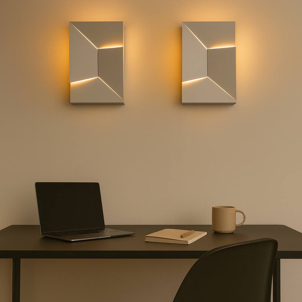 Angle. Lamp Depot - Hardwired Art Deco 3D Wall Shadows Wall Light - White.