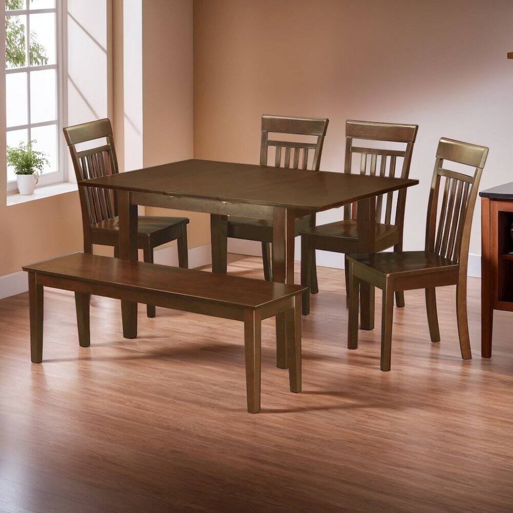 Alt View 1. FurniFact - Elegant Dining Table Set for 6 – Wood Kitchen Table with Chairs & Bench - Mahogany.