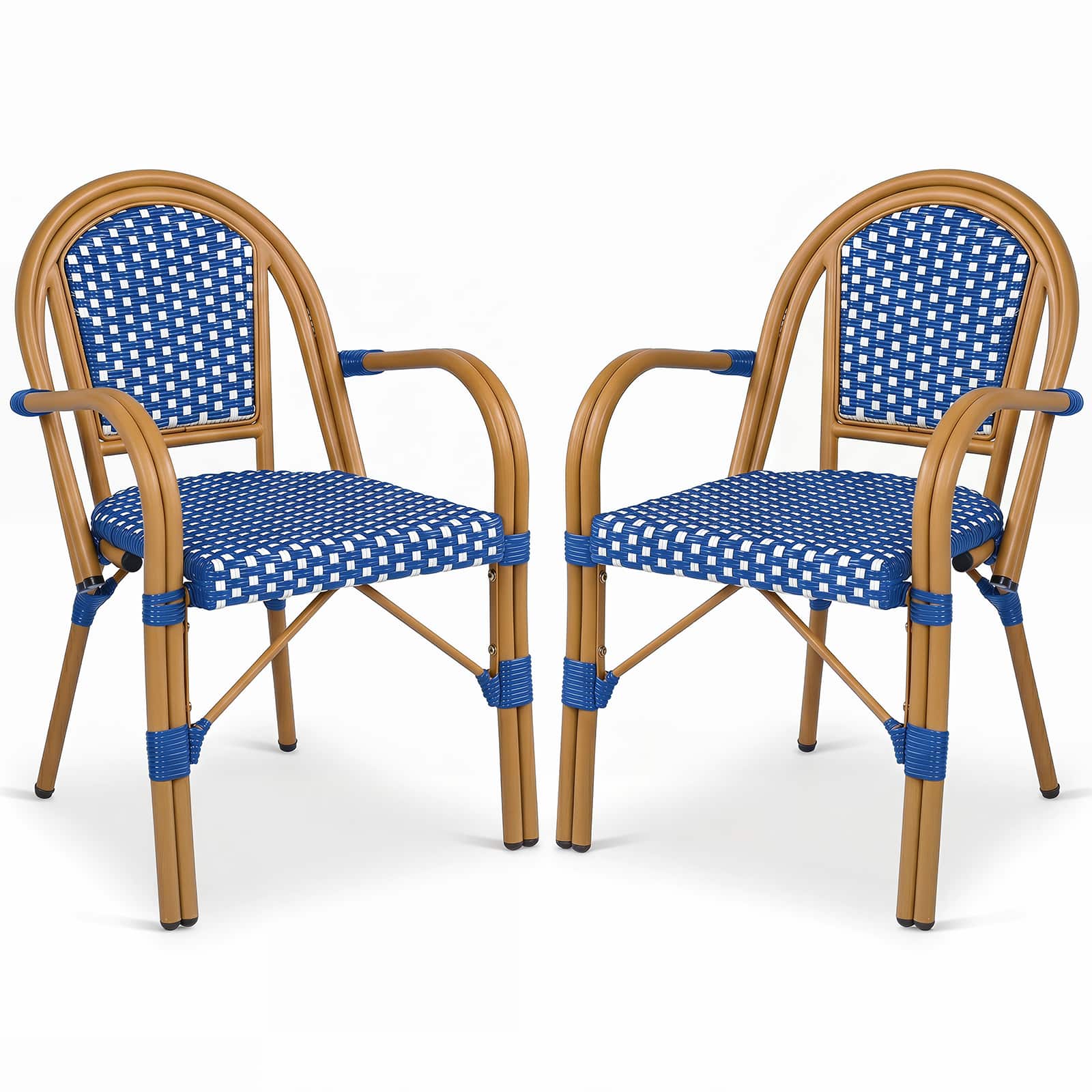 Gymax - Outdoor French Bistro Chairs 2 PCS w/ Armrests Galvanized Metal Frame Blue & White - Blue, White