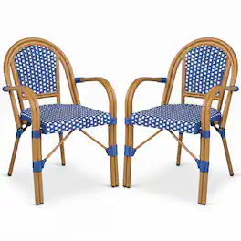 Gymax - Outdoor French Bistro Chairs 2 PCS w/ Armrests Galvanized Metal Frame Blue & White - Blue, White