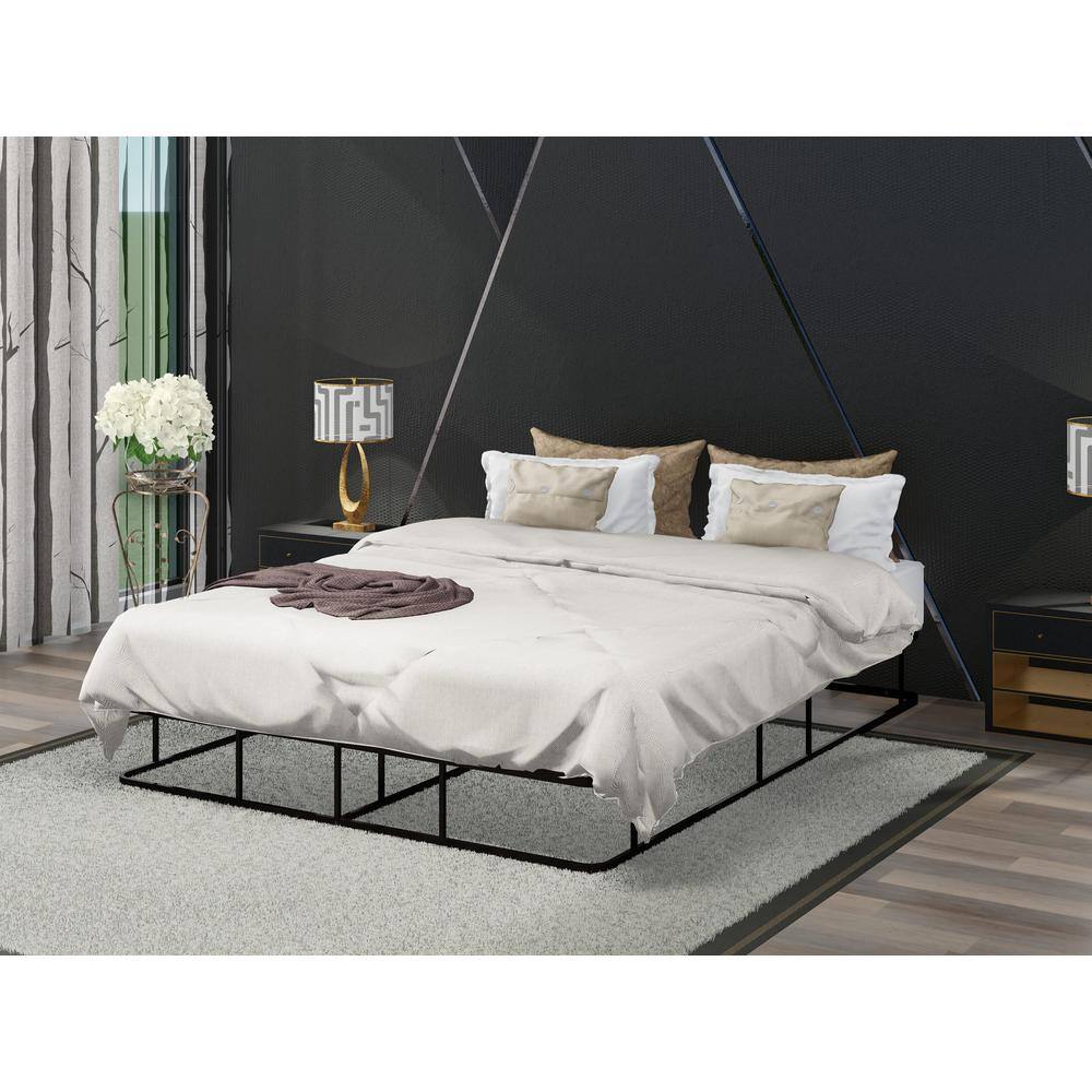 Alt View 2. East West Furniture - DHQBBLK Dothan Queen Bed Frame with Luxurious Style Headboard and Footboard - High Quality Metal Frame in Powder - Black.