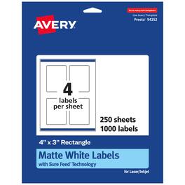 Avery - Matte Rectangle Labels, 4" x 3", 1,000 Labels - White