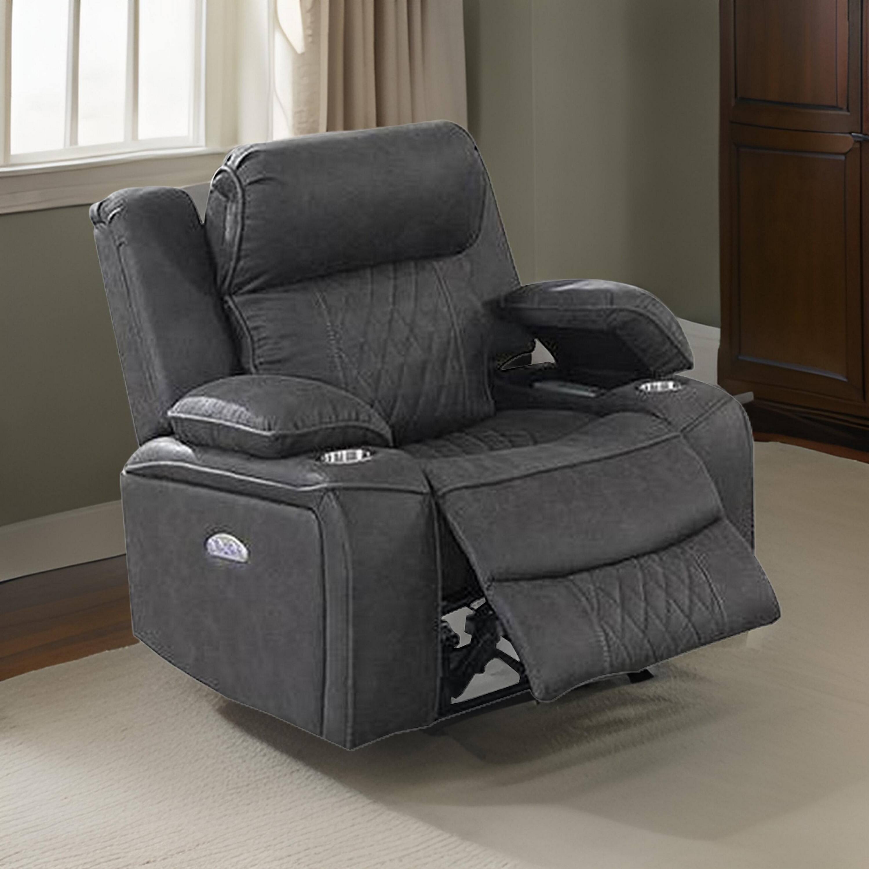 Alt View 2. Manhattan Lane - Xiu 38 Inch Power Recliner Chair, USB Port, Storage Faux Leather - Gray.