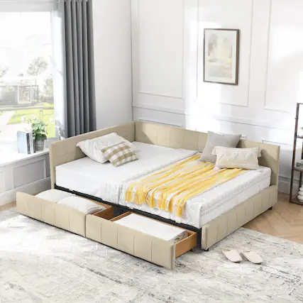 Front. Anysun - Full Size Velvet Tufted Storage Bed Frame - Sofa Bed with Backrest & Armrests for Bedroom or Living Room - Beige.