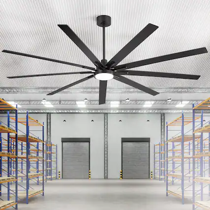 Front. Breezary - 84 Inch Great Ceiling Fan with Remote Control, 9 Reversible Plywood Blades, DC Motor, 3 Downrods, Light/No Light Options - Black (With Light).