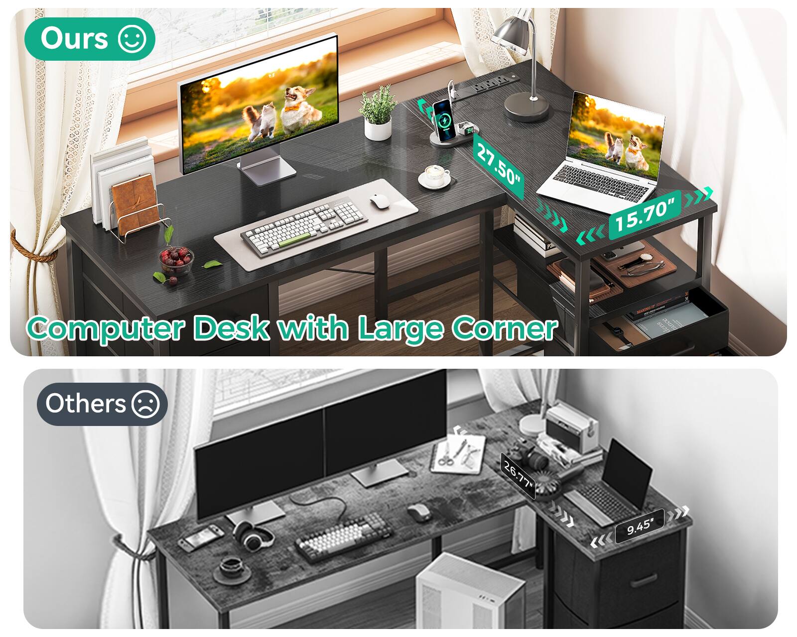 Ours 27.50" 15.70" Computer Desk with Large Corner - Others 26.77" 9.45"