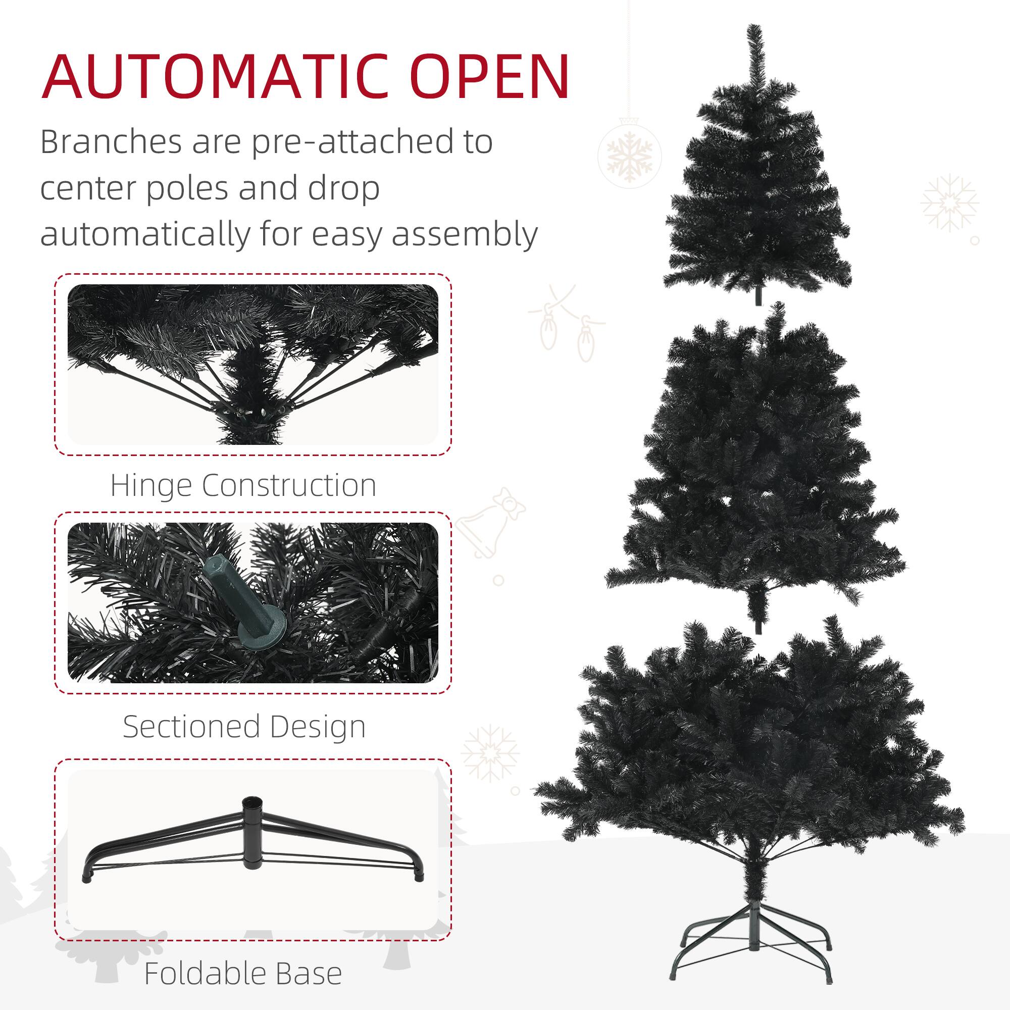 AUTOMATIC OPEN

Branches are pre-attached to center poles and drop automatically for easy assembly

Hinge Construction

Sectioned Design

Foldable Base