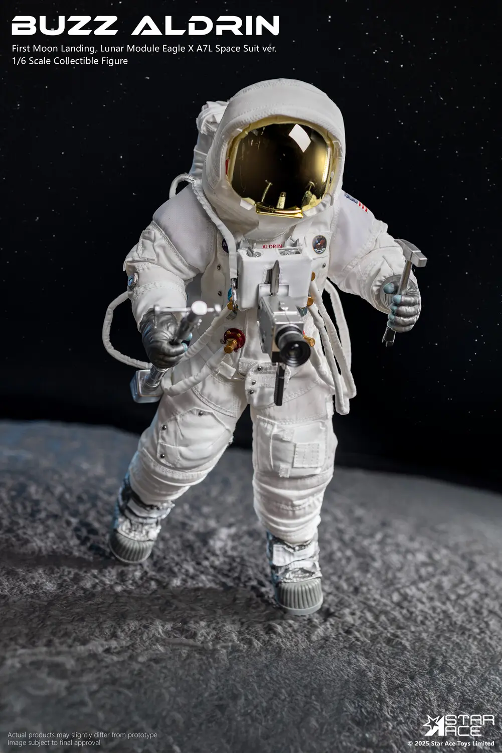 BUZZ ALDRIN  
First Moon Landing, Lunar Module Eagle X A7L Space Suit ver. 1/6 Scale Collectible Figure  
ALDRIN  
Actual products may slightly differ from prototype  
Image subject to final approval  
© 2025 Star Ace Toys Limited