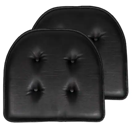 Front. Sweet Home Collection - U-Shape Memory Foam Chair Pad Cushion No Slip Faux Leather 16" x 17", 2-Pack - Black.