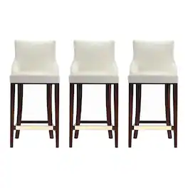 Manhattan Comfort - Shubert Modern Wood Upholstered Barstool - Set of 3 - Ivory