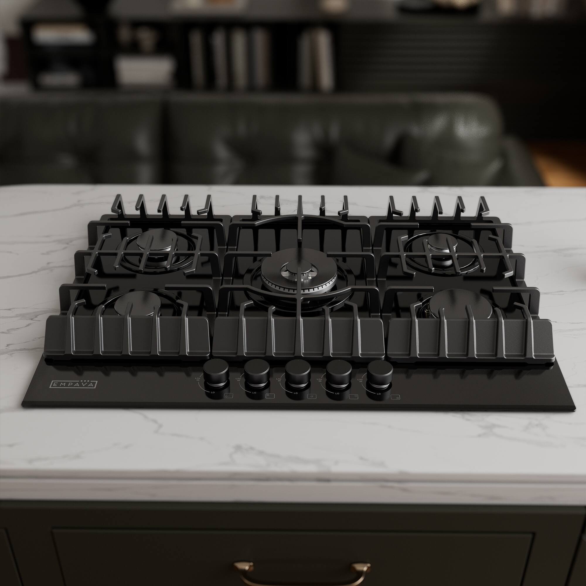 Alt View 3. Empava - 30 in. 5 Burners Recessed Gas on Glass Cooktop - Black.