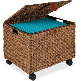 Best Choice Products - Hyacinth Rolling Filing Cabinet Mobile Organizer Storage Basket w/ Lid, Locking Wheels - Chestnut