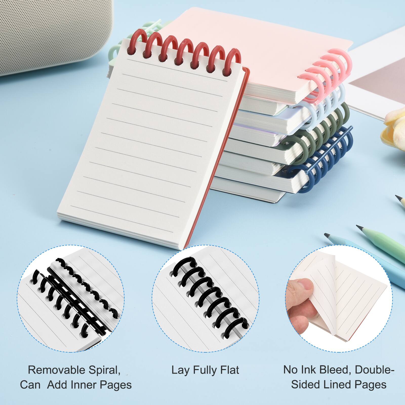 Removable Spiral, Lay Fully Flat, No Ink Bleed, Double-Sided Lined Pages, Can Add Inner Pages