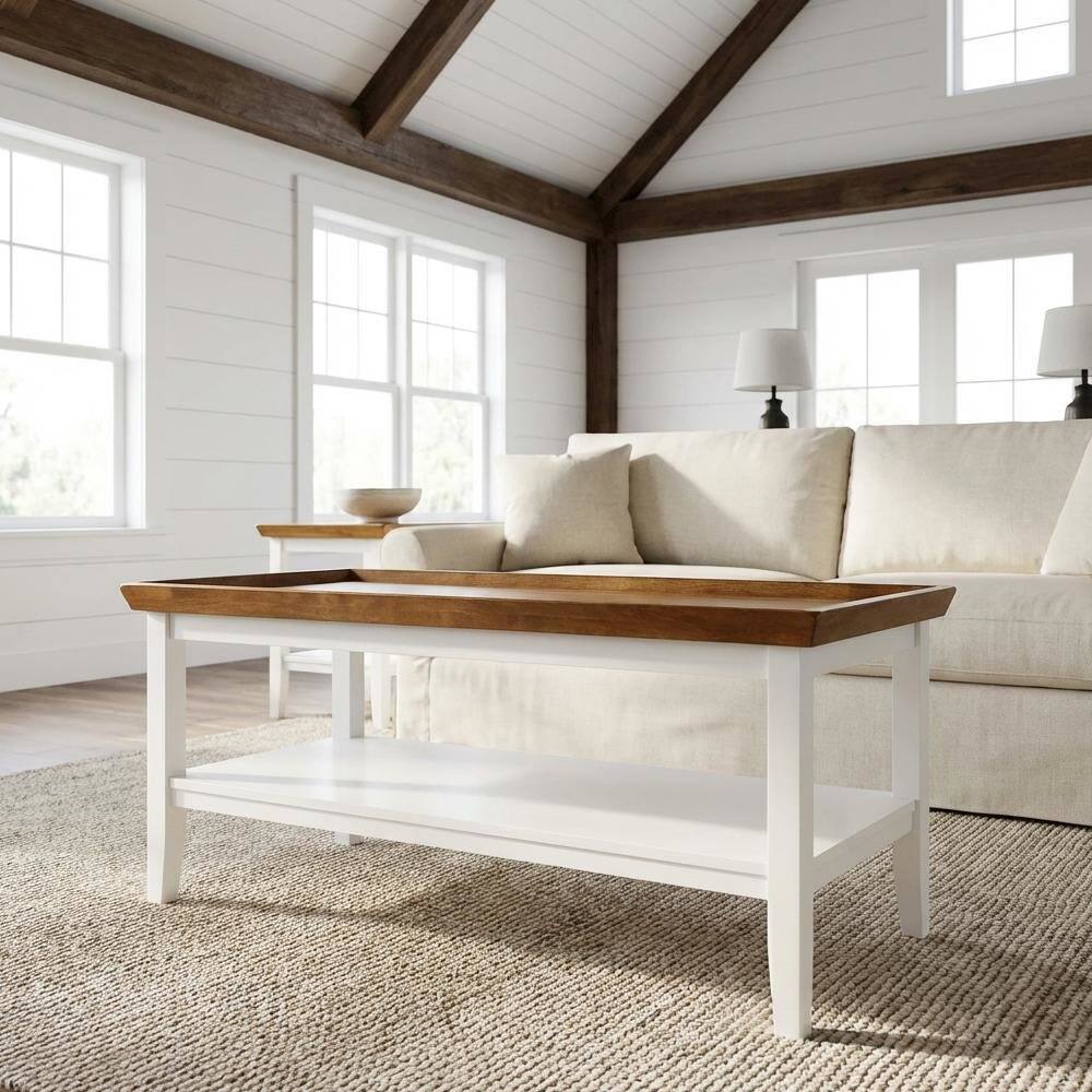 Left. FurniFact - Multi Coffee Table with Shelf and Storage Space - Driftwood/White.