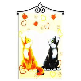 G128 - Combo Garden Flag Hanger 14.2in with 12x18in Printed 150D 'Cats in Love' Flag - Orange, Black, White