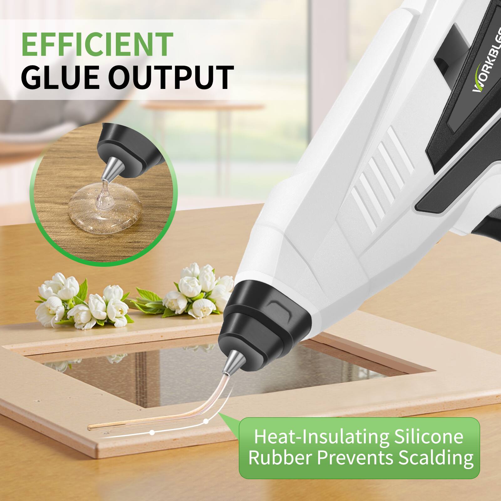 EFFICIENT GLUE OUTPUT

Heat-Insulating Silicone Rubber Prevents Scalding