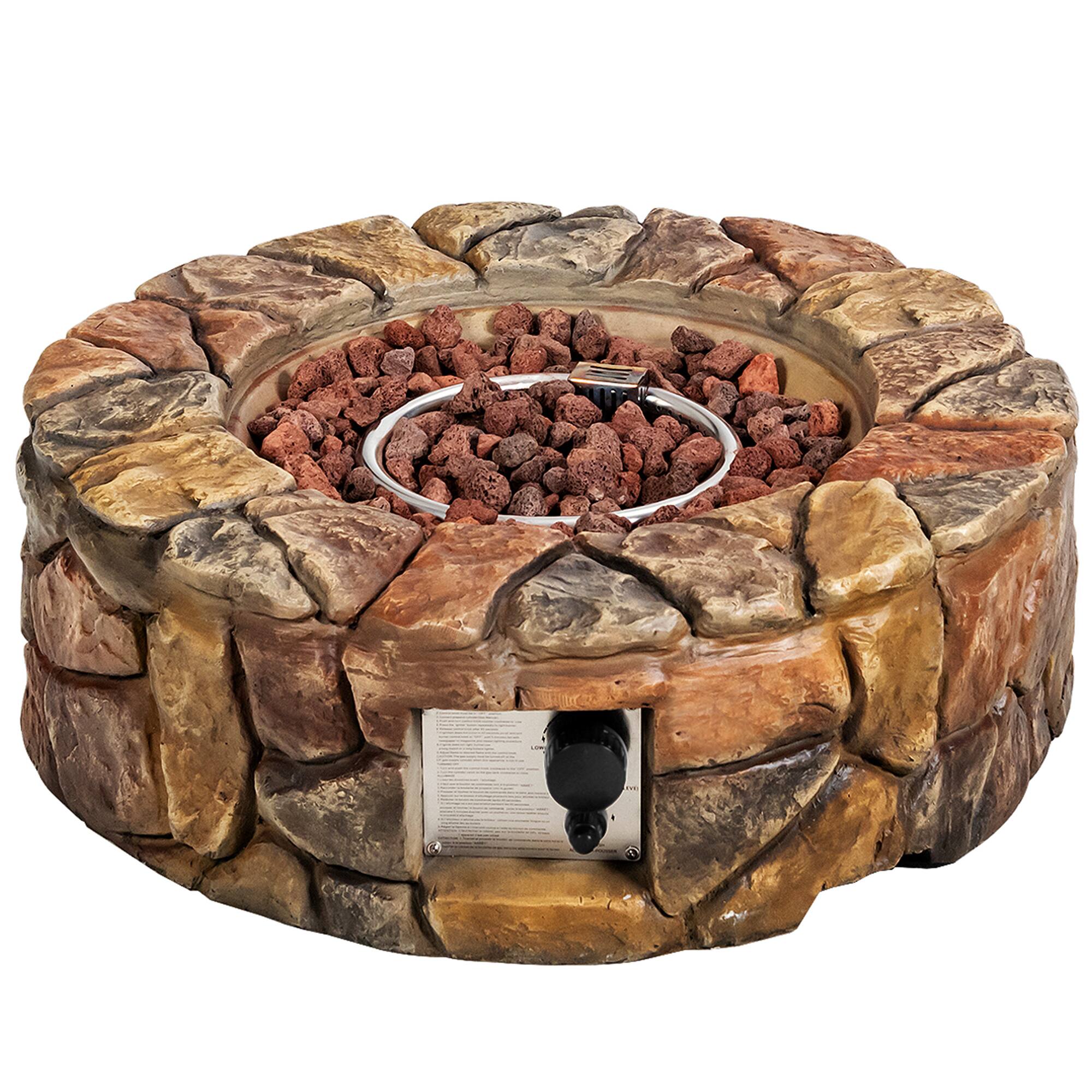 Front. Gymax - Gymax 28-inch Stone Gas Fire Pit 40,000 BTU Propane Patio Yard w/ Lava Rocks - as pic.