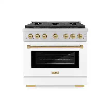 Front. ZLINE - ZLINE Autograph 36" Paramount Dual Fuel Range with Bronze Accents (SDRZ-WM-36-CB) - White.