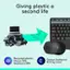 Giving plastic a second life:

* Esc (- 92 4 3 df +4 1 1 0 2 . 3 5 4 % 5 tob - W E R capi A ock A 5 D F shift I 2 x C Ct al logi
* Recycled plastic: Mouse 76% Keyboard 28%
* Carbon footprint: 8.72 kg CO2e