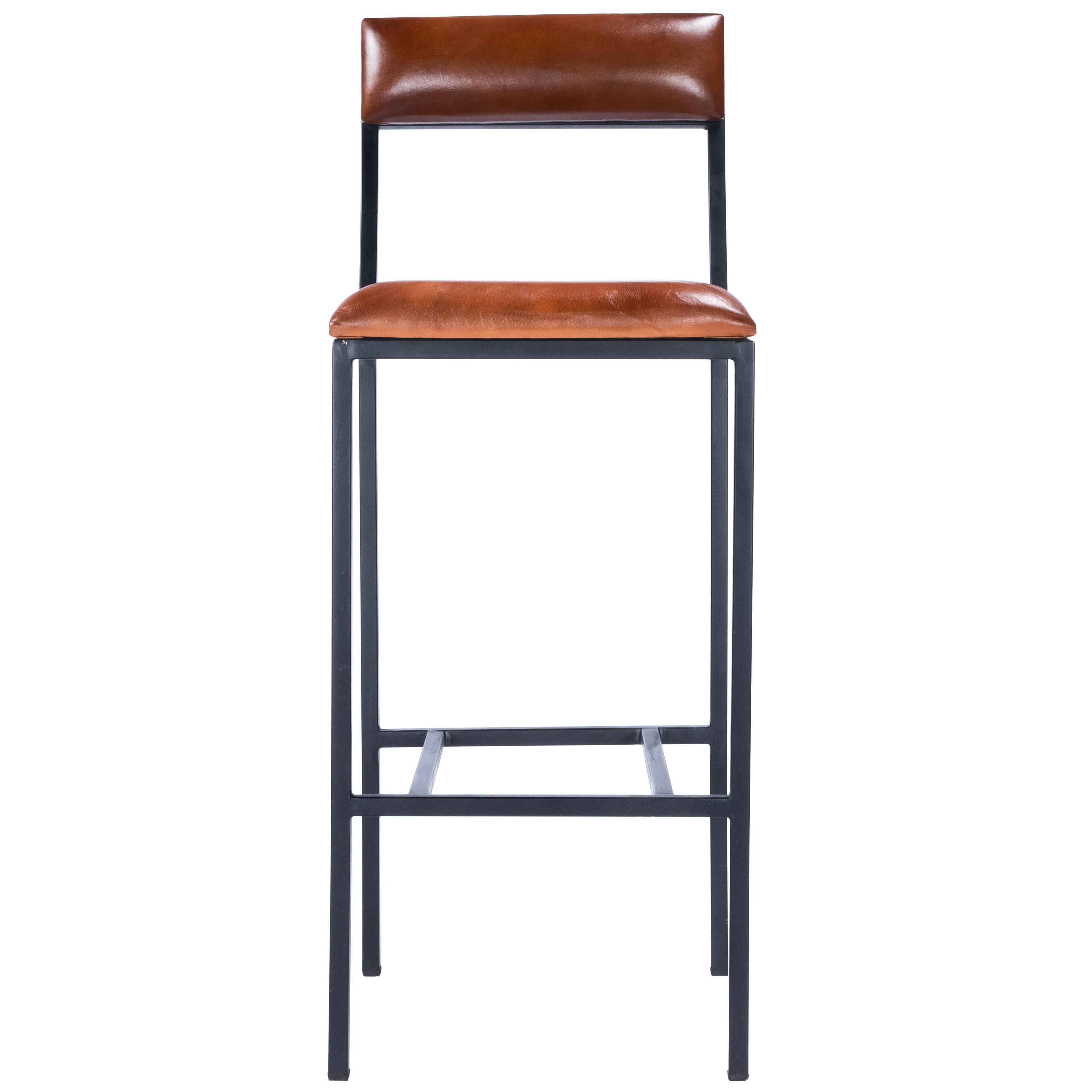 Alt View 2. Butler Specialty - Lazarus 31.5 in. Seat Height Leather and Metal Bar Stool - Medium Brown.