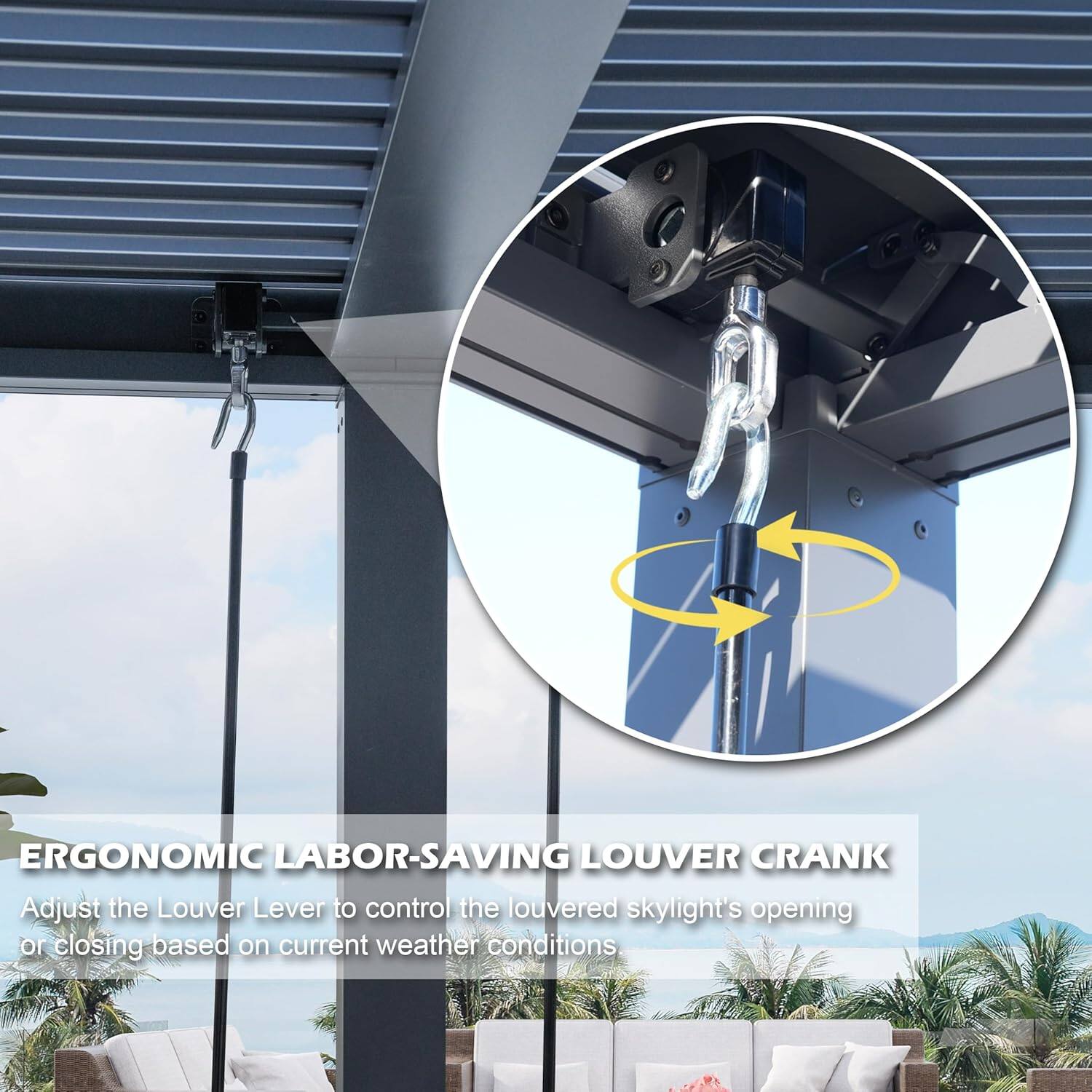 ERGONOMIC LABOR-SAVING LOUVER CRANK

Adjust the Louver Lever to control the louvered skylight's opening or closing based on current weather conditions.