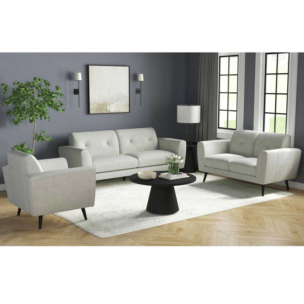 Angle. Elements - Sonata Loveseat in Palmer smoke with Black Wooden Legs - Palmer smoke.