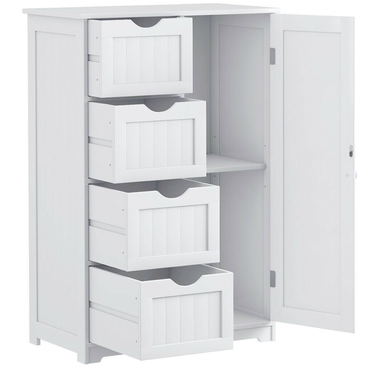 Alt View 5. Gymax - Gymax Storage Floor Cabinet Organizer Cupboard w/ 4 Drawers Adjustable Shelf  White - White.