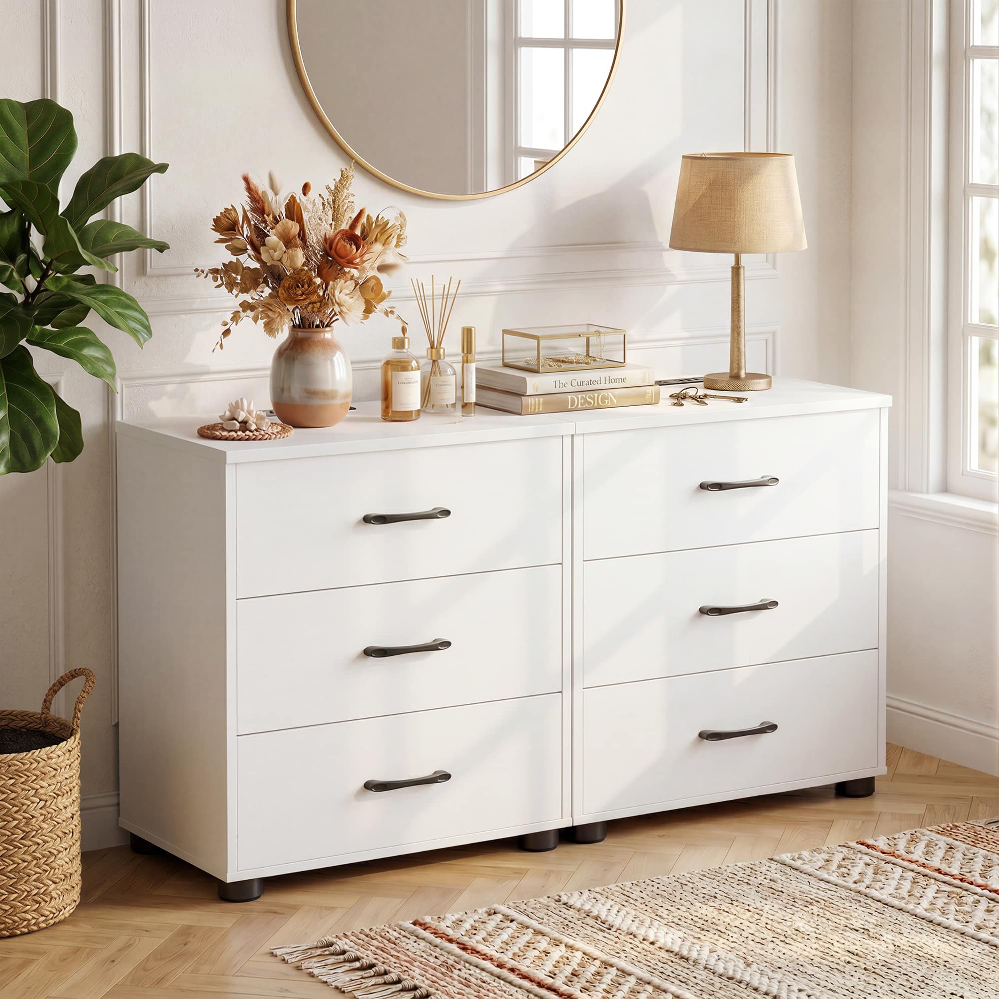 Photos - Storage Сabinet Aheaplus - Nightstand Set of 2, 21.6'' Wide Bedside with 3 Drawers and Charging Station for Bedroom - White BBY-AP-3DMNS-2P
