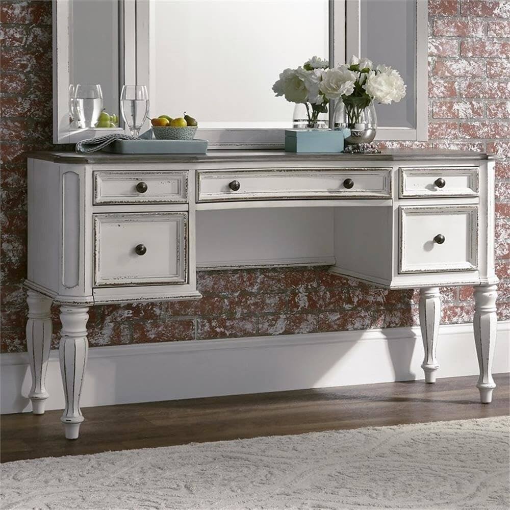 Alt View 2. Liberty Furniture Industries - Magnolia Manor Vanity Desk in Antique White - White.