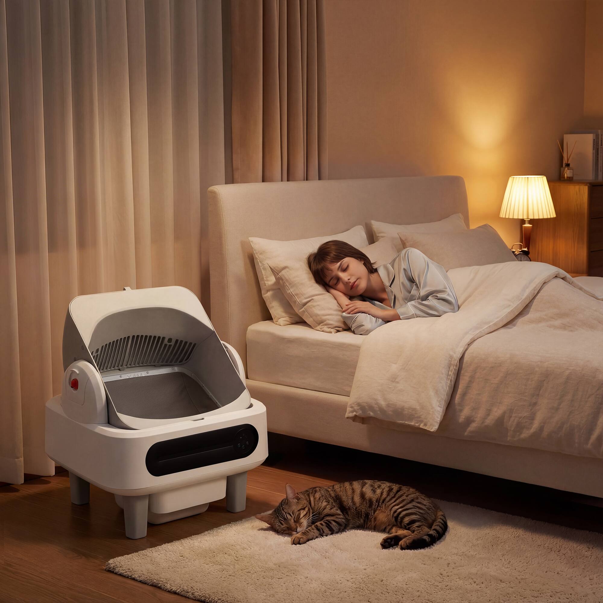 Angle. U-HOMY - Self-Cleaning Cat Litter Box – Open Top, App Control, 11L, Bio-Radar & Gravity Sensor – 2.4G/5G WiFi - White.