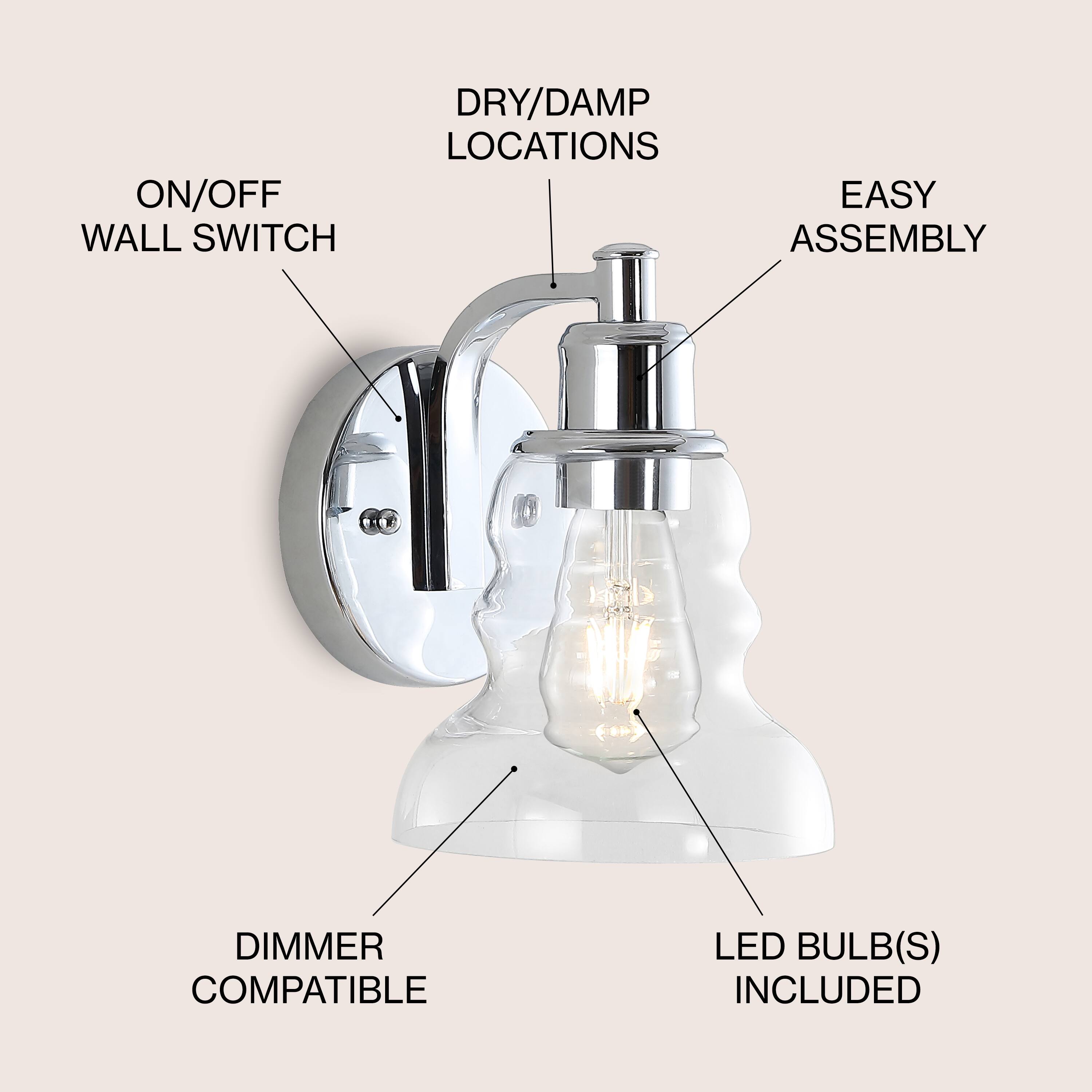 ON/OFF WALL SWITCH  
DRY/DAMP LOCATIONS  
EASY ASSEMBLY  
DIMMER COMPATIBLE  
LED BULB(S) INCLUDED