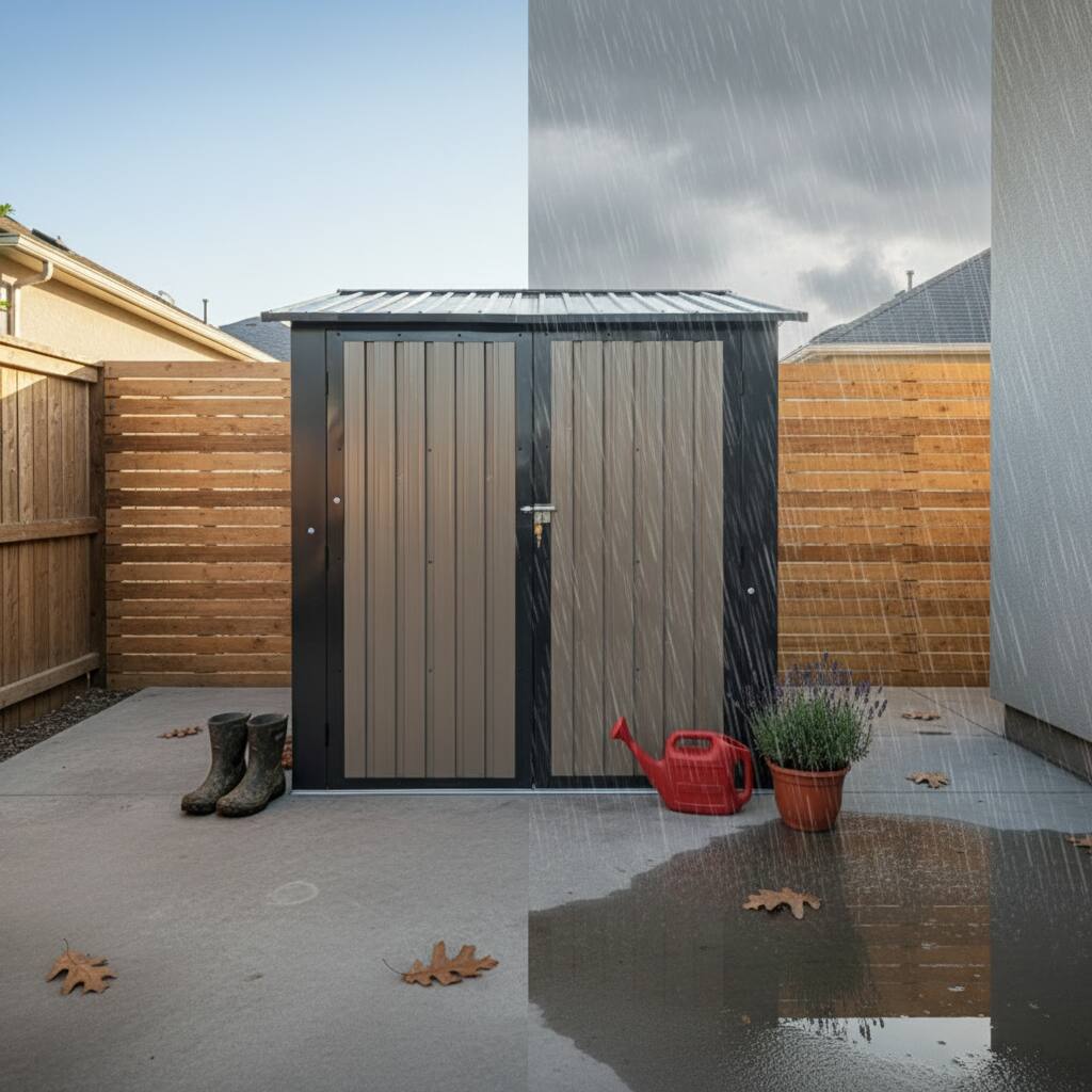 Alt View 1. Anysun - 6x9 FT Outdoor Metal Storage Shed with Window & Flower Rack – Lockable Double Doors Tool Shed, Waterproof Weatherproof - Brown.