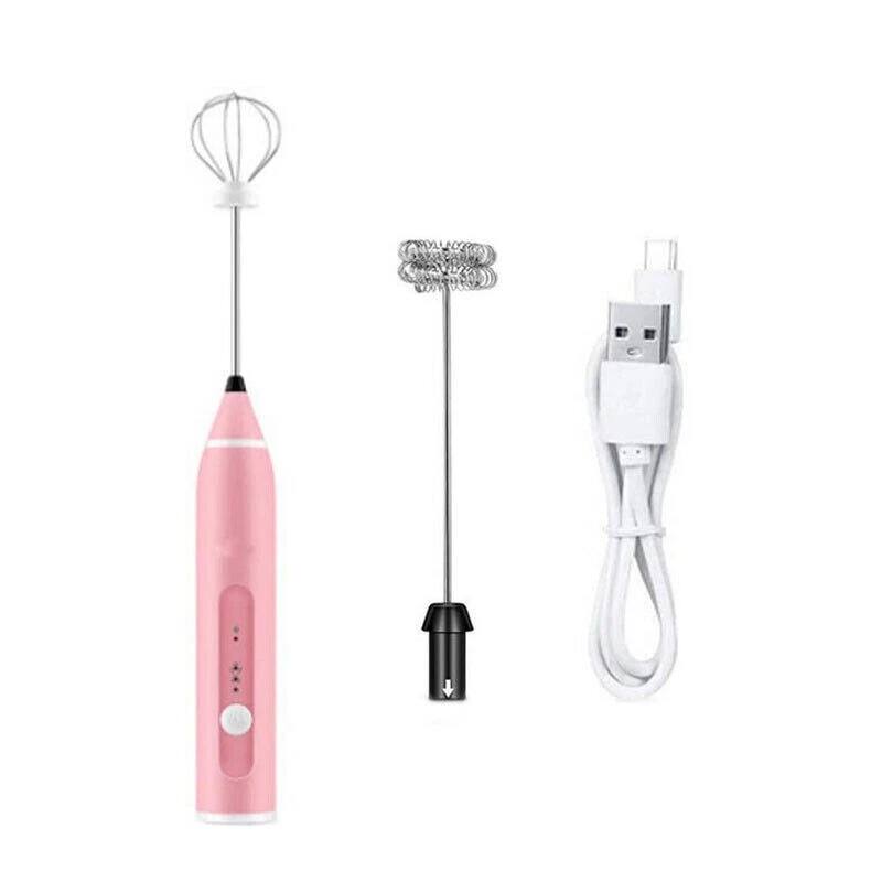Left. Stock Preferred - USB Rechargeable Milk Frother, Double Whisk, Handheld Mixer - Pink - Pink.