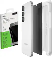 Samsung Galaxy S26 Belkin ScreenForce Privacy Filter Titan SmartShield Screen Protector d'écran avec Protecteur de privacité filtre de Align tray Easy Included - Up to 18x stronger than traditional glass* - Up to 6.5 ft./2m drop protection - Fingerprint scanner compatible - Full screen privacy - Engineered with Titan SmartShield Technology - SAMSUNG ISOI A-X REV 700-01848 A-X