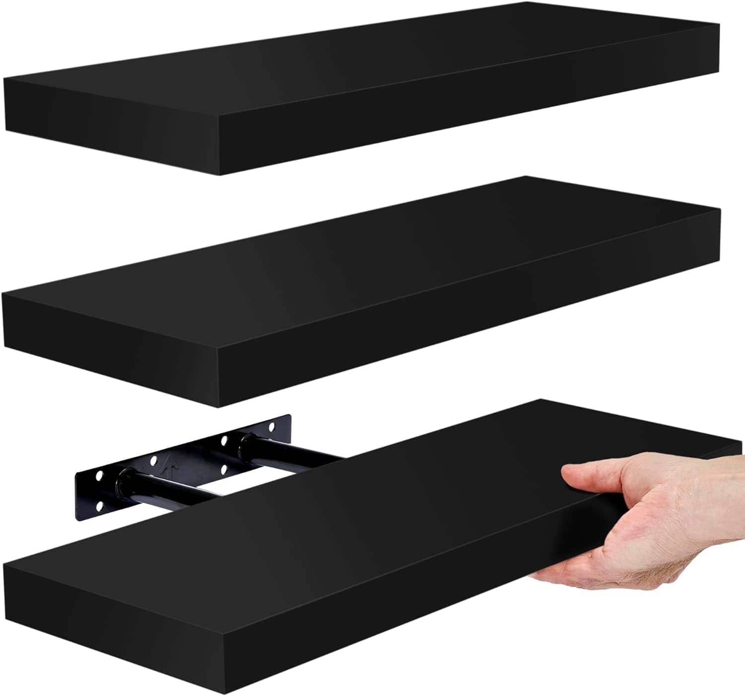3 Pack (16"x5") Sorbus Floating Wall Shelves for Bedroom, Decor, Kitchen, Living Room - for Trophies, Frames, Bookshelf - Black