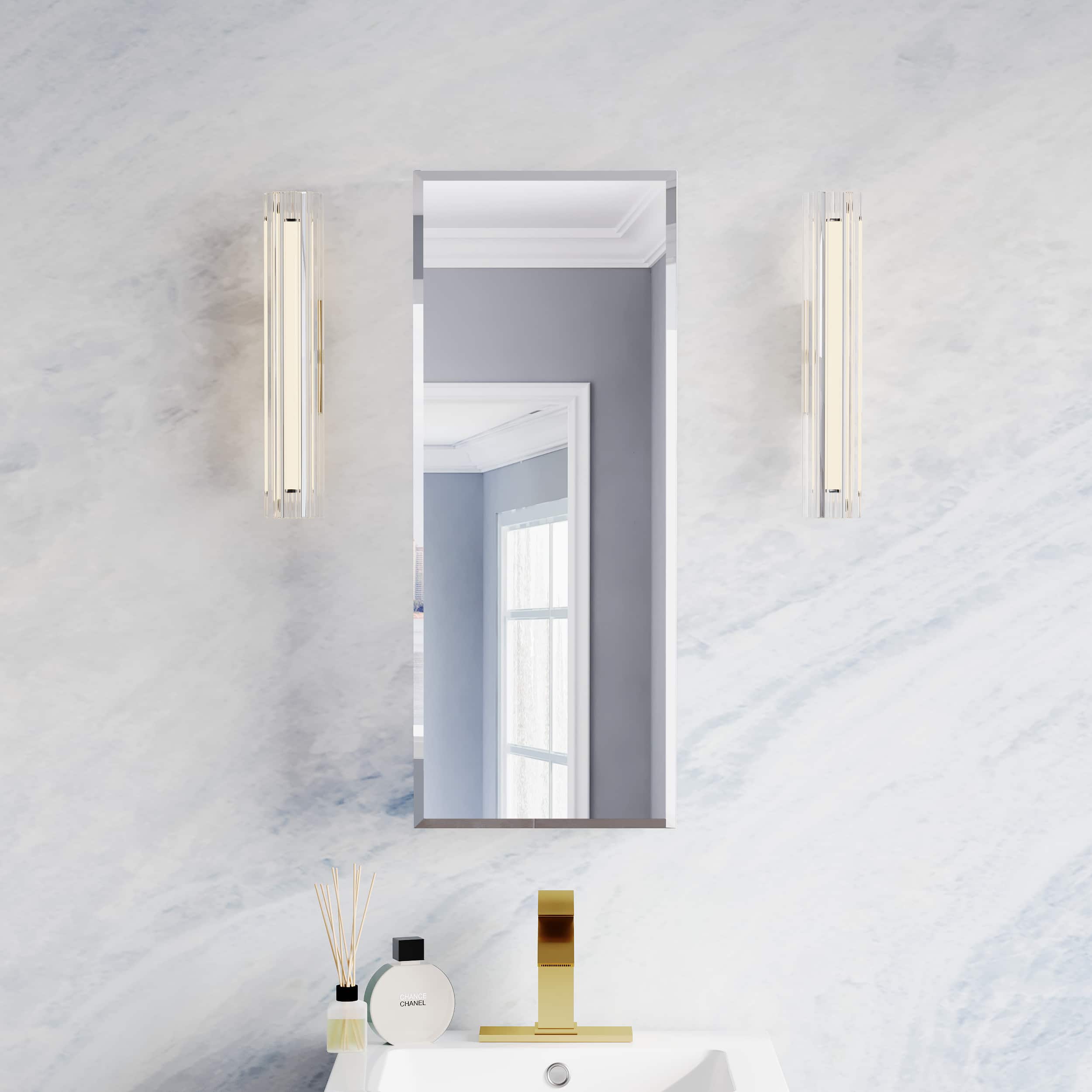 WELLFOR - 12 in. W x 30 in. H Rectangular Aluminum Tri-View Beveled-Edge Medicine Cabinet with Mirror, Soft-Close BLUM Hinge - Silver price history on PriceWatchPro