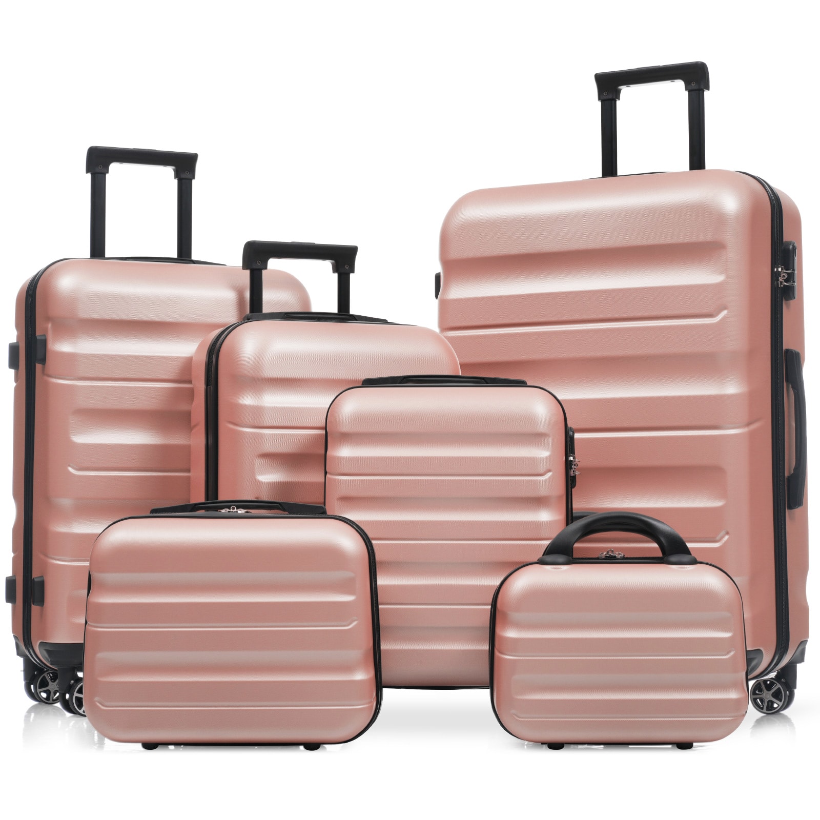 Ecooso - 6 Piece ABS Hardshell Luggage Set Lightweight Durable Spinner Suitcases Carry On and Check In - Rose Gold