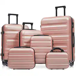 Chateau Abodes - 6-Piece Luggage Set, Lightweight Hardshell Suitcases with Dual Spinner Wheels, Carry-On & Checked Bags for Travel & Busi - Rose Gold