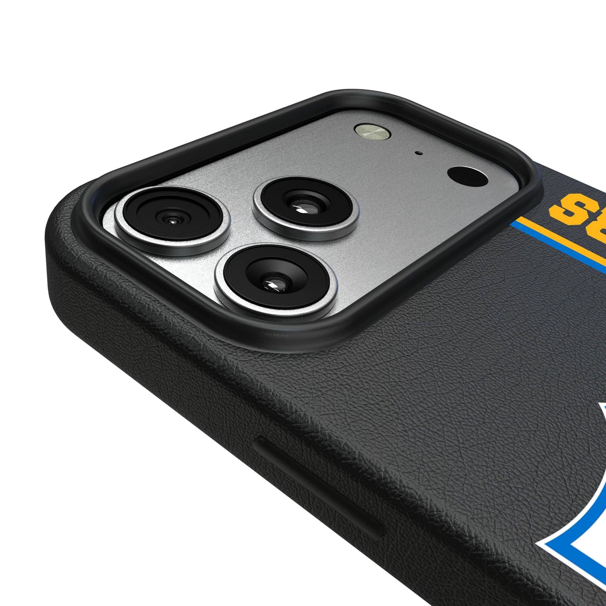Alt View 2. Keyscaper - Los Angeles Chargers Throwback Logo iPhone Magnetic Bump Case - 16 Plus - Black.